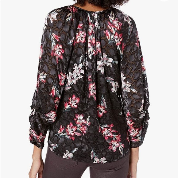 Rebecca Taylor Velvet Floral Burnout Blouse 0 Blk - Picture 4 of 16